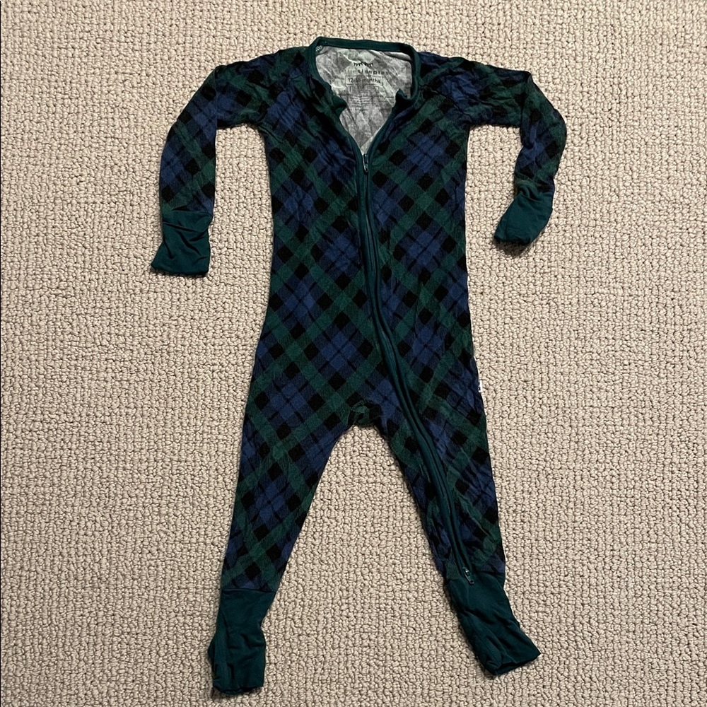 Little Sleepies Green and Blue Checkered Footie
